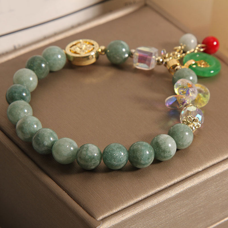 Pulsera curativa con dijes de personaje de jade y cuarzo fresa Mythstone 