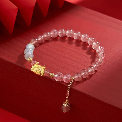 Mythstone Year of the Dragon Dumpling Natural Red Agate Garnet Hetian Jade Fu Character Luck Success Bracelet