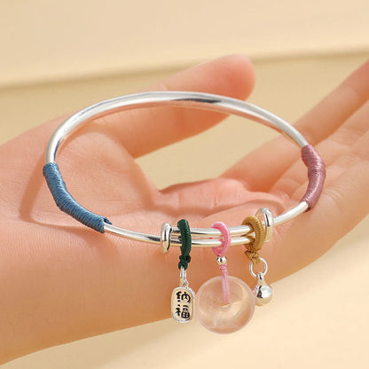 Pulsera brazalete con hebilla de paz y flor de la suerte con cristal rosa Mythstone 