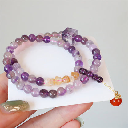 Mythstone Natural Amethyst Citrine Positive Transformation Double Wrap Bracelet