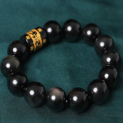 Mythstone Rainbow Obsidian Om Mani Padme Hum Swastika Positive Bracelet