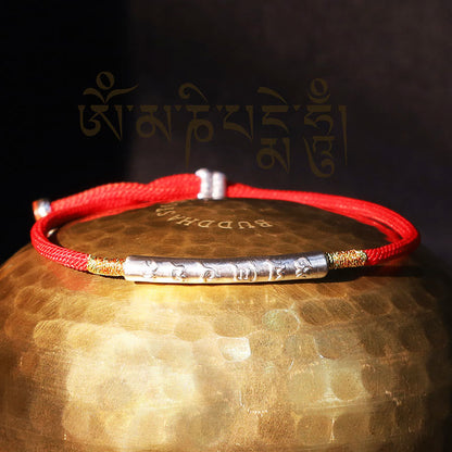 Mythstone Tibetan Buddhist Handmade Mani Mantra Lucky Red String Bracelet