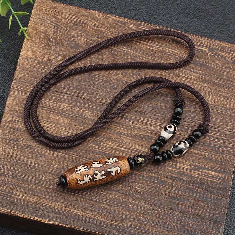 Mythstone Tibet Om Mani Padme Hum Dzi Bead Avalokitesvara Pattern Wealth Necklace Pendant