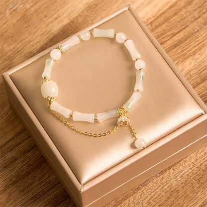 Mythstone Tianshan White Jade Bamboo Pattern Luck Blessing Bracelet