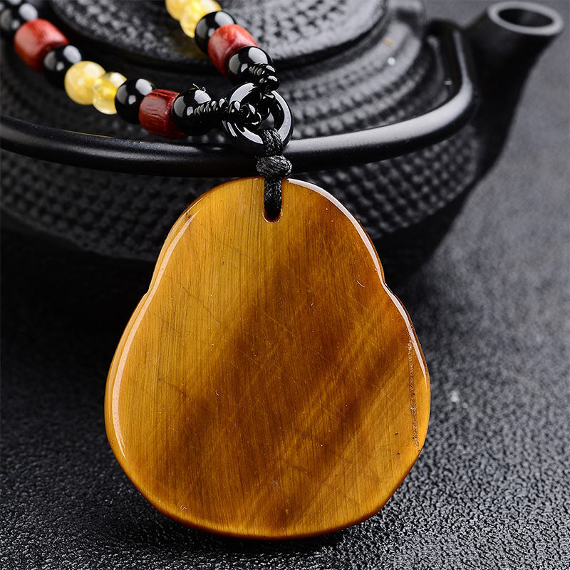 Mythstone Tiger's Eye Laughing Buddha Blessing Necklace