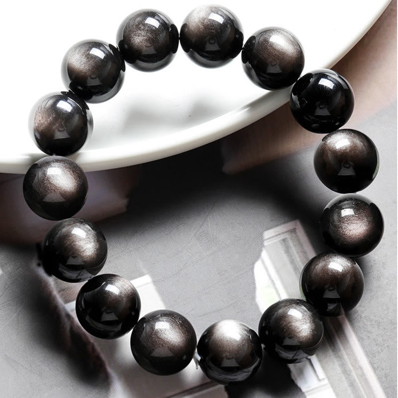 Mythstone Natural Silver Sheen Obsidian Soothing Protection Bracelet