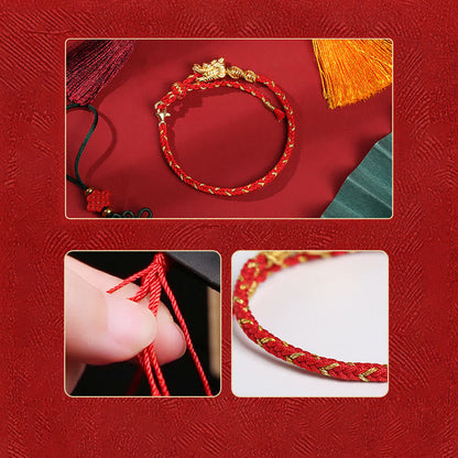 Pulsera trenzada de hilo rojo con nudo de ocho hilos y dragón de la suerte hecha a mano en plata de ley 999 de Mythstone