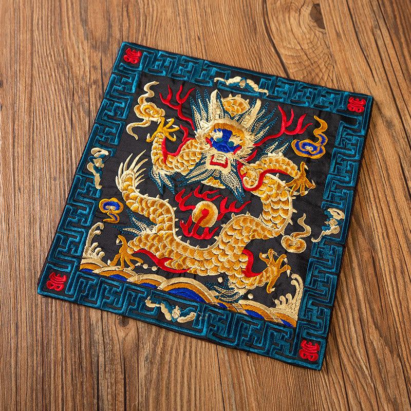 Mythstone Phoenix Dragon Kirin Embroidery Cup Mat Pad Tea Cup Coaster Kung Fu Tea Mat