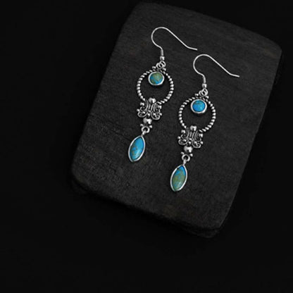 Mythstone 925 Sterling Silver Vintage Turquoise Waterdrop Pattern Balance Drop Dangle Earrings