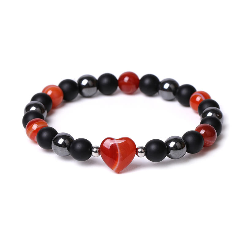 Pulsera de protección con corazón de amor y cristal de ojo de tigre y ónix negro Mythstone 