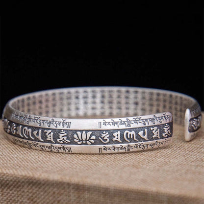 Mythstone Om Mani Padme Hum Heart Sutra Mantra Lotus Peace Meditation Cuff Bracelet Bangle