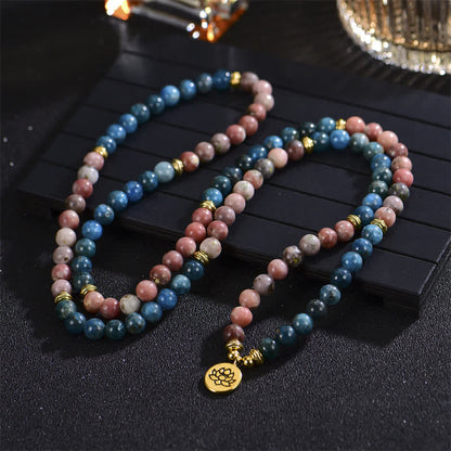 Mythstone Lazurite Picasso Jasper Amazonite Rhodonite Apatite Positive Lotus Prayer Bead Bracelet