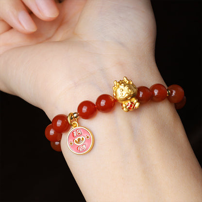 Pulsera para atraer la fortuna con moneda de cobre y ágata roja natural del año del dragón de Mythstone