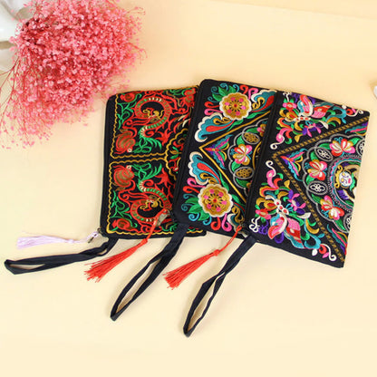 Mythstone Dragon Butterfly Cosmos Flower Embroidery Wallet Shopping Purse