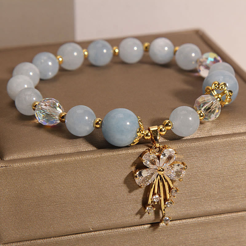 Mythstone Aquamarine Pink Crystal Healing Zircon Butterfly Charm Bracelet