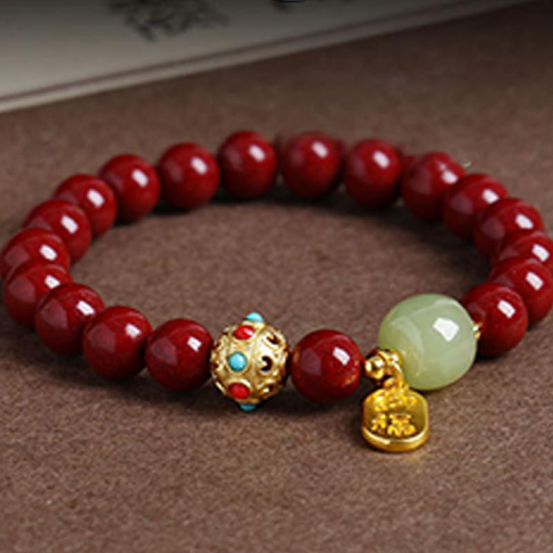 Mythstone Cinnabar Green Aventurine Fortune Protection Charm Bracelet