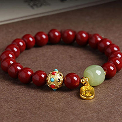 Mythstone Cinnabar Green Aventurine Fortune Protection Charm Bracelet