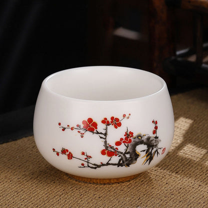 Mythstone Dragon Cicada Bamboo Deer Crane Lotus Plum Flower Ceramic Teacup Kung Fu Tea Cup Bowl 185ml