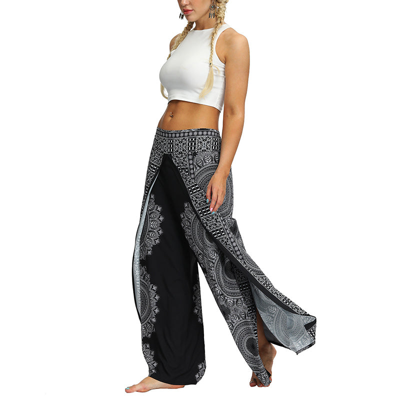 Mythstone Boho Pants Wide Leg Pants with Slits Sports Fitness Dance Women's Yoga Pants