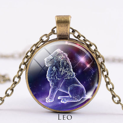 12 Constellations of the Zodiac Moon Starry Sky Protection Blessing Necklace Pendant