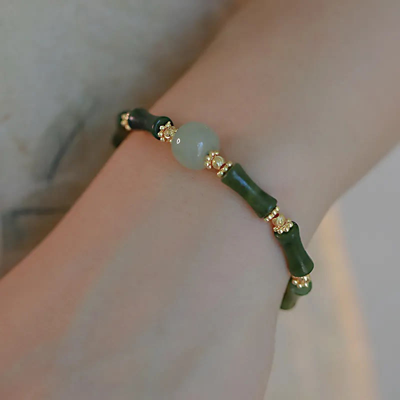 Pulsera de cadena de bambú con cuentas de vidrio y piedra mitológica para la suerte y la fuerza 