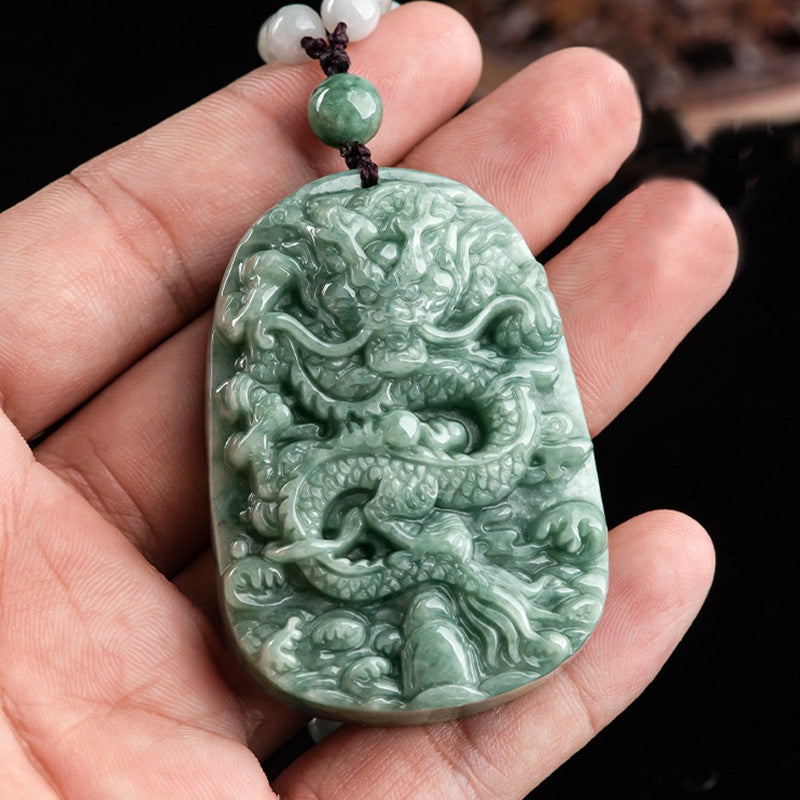 Mythstone Chinese Zodiac Dragon Jade Prosperity Necklace Bead String Pendant