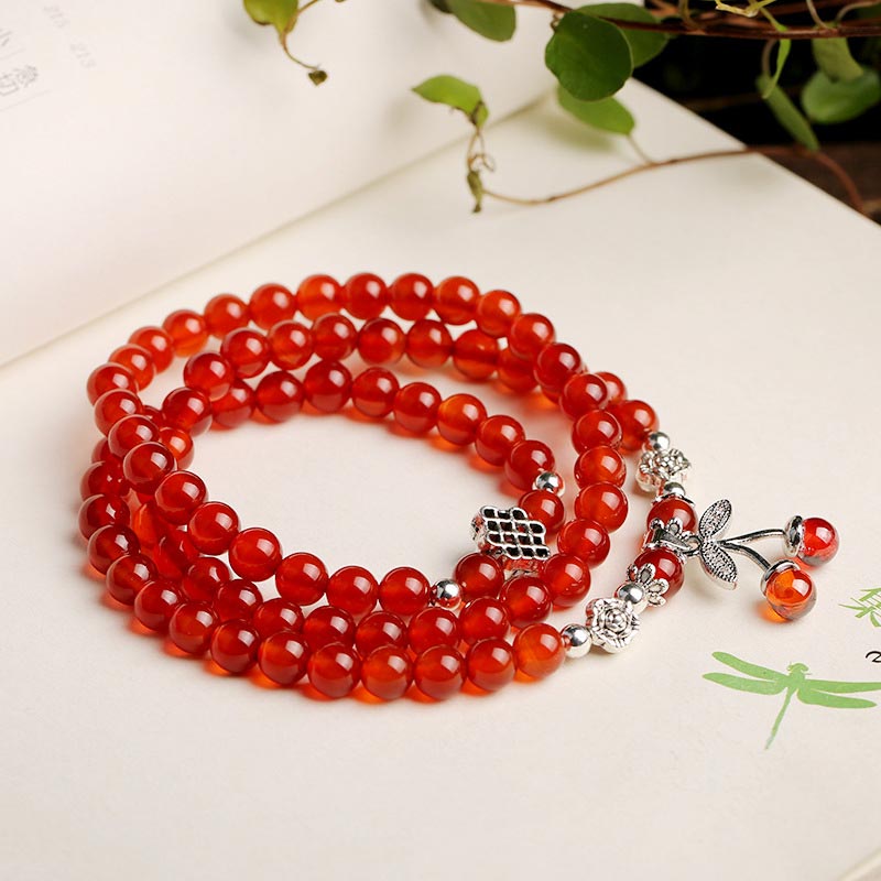 Pulsera y collar de bendición con cuentas de ágata roja natural Mythstone 