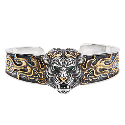 Mythstone 925 Sterling Silver Chinese Zodiac Tiger Keep Away Evil Spirits Bracelet Bangle