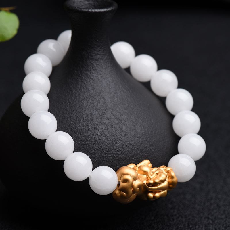 Pulsera de la riqueza PiXiu de jade blanco natural Mythstone