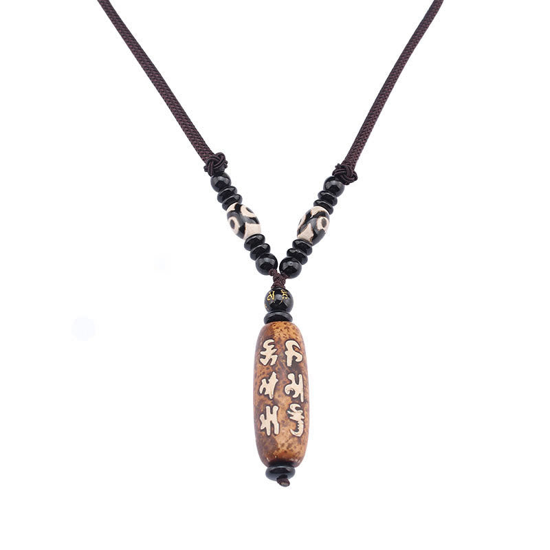 Mythstone Tibet Om Mani Padme Hum Dzi Bead Avalokitesvara Pattern Wealth Necklace Pendant