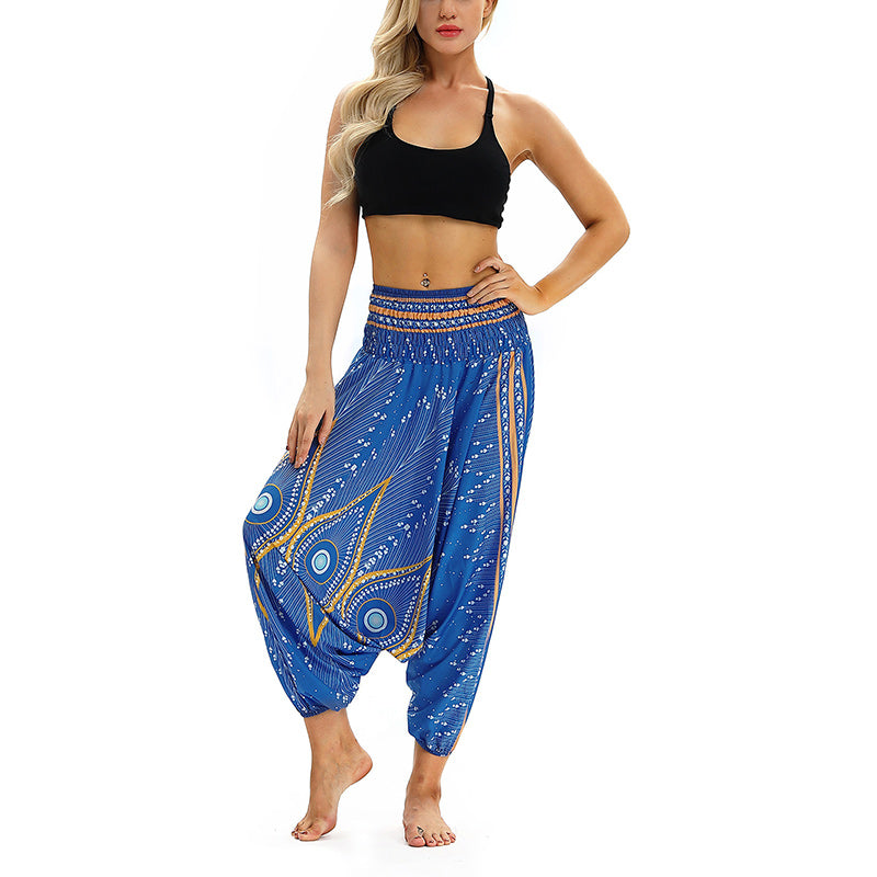 Mythstone Boho Feather Yoga Pants Hippie Harem Trousers Sports Fitness Dance Women's Pants