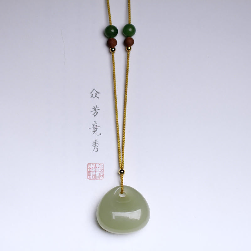 Mythstone Natural Hetian Jade Small Bag Pattern Prosperity String Necklace Pendant