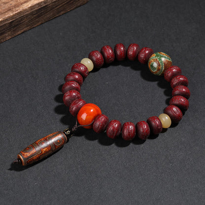 Mythstone Tibet Bodhi Seed Dzi Bead Dancing Lion Luck Bracelet Wrist Mala