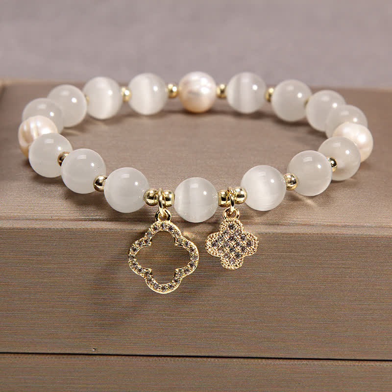 MythStone Cat's Eye Lovely Cat Pattern Pearl Love Charm Bracelet