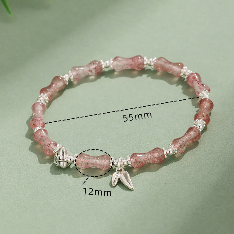 Mythstone Peridot White Jade Strawberry Quartz Green Aventurine Bamboo Fu Character Luck Bracelet