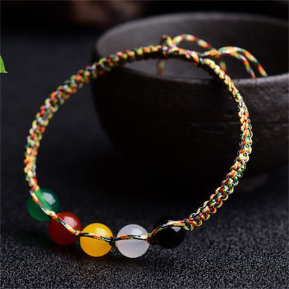 Pulsera de hilo con cinco elementos de piedra mitológica, ágata colorida, metal, madera, agua, fuego y tierra