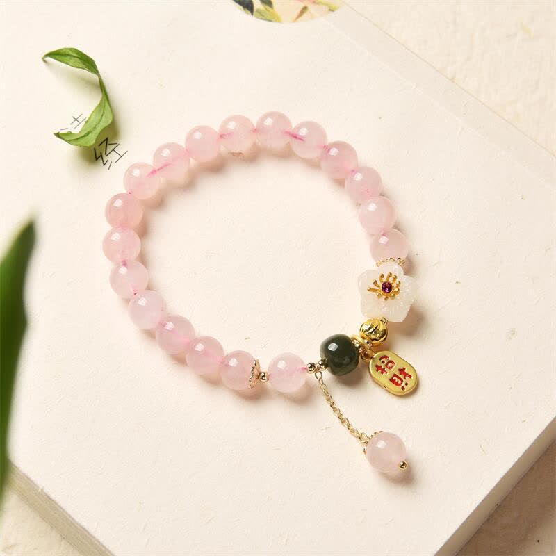 Pulsera de amor cálido con flor de jade de cristal rosa natural Mythstone 