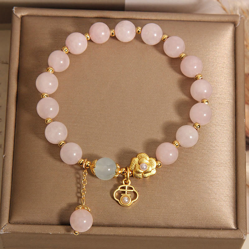 Pulsera de la suerte con flor de cristal rosa natural Mythstone