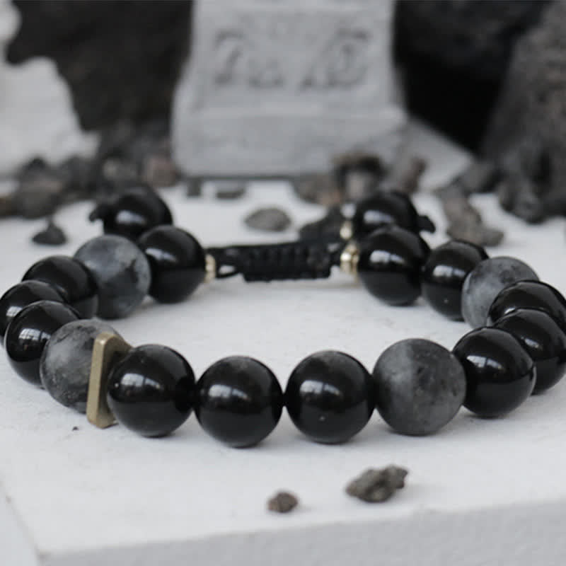 Pulsera purificadora con piedra de obsidiana negra y purpurina negra Mythstone 