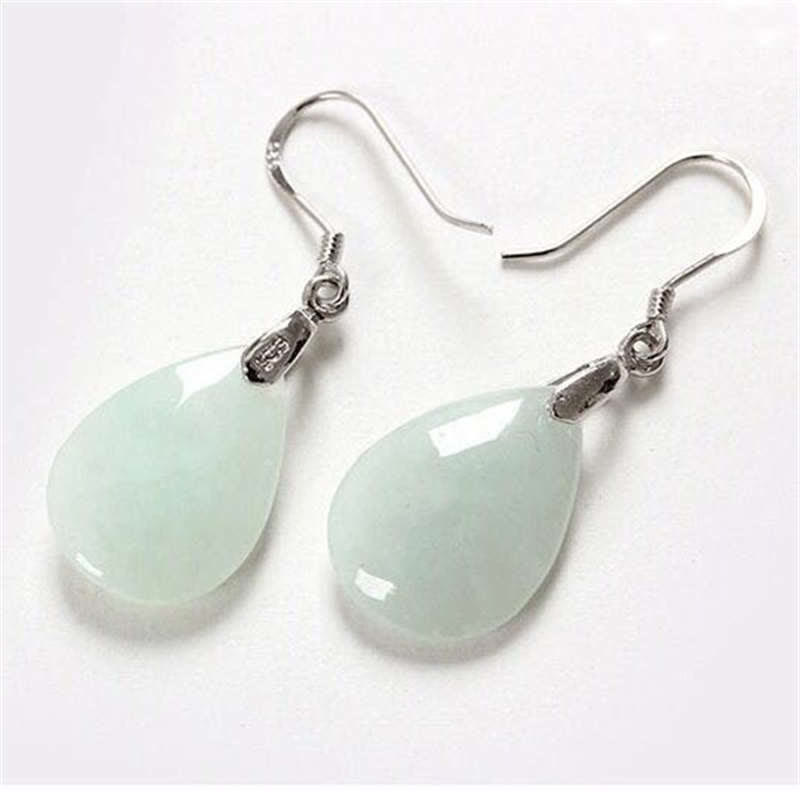 Mythstone 925 Sterling Silver Jade Water Drop Luck Dangle Earrings