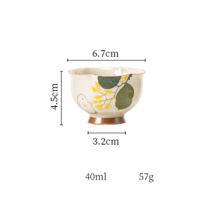 Mythstone Hand Painted Small Osmanthus Rabbit Ceramic Teacup Kung Fu Tea Cup 40ml