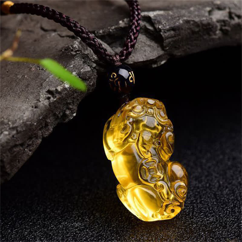 Mythstone FengShui Citrine PiXiu Wealth Necklace Pendant