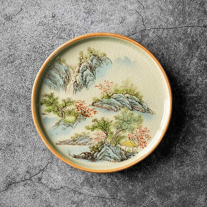 Mythstone Pine Mountain Forest Landscape Ceramic Gaiwan Sancai Teacup Kung Fu Tea Cup And Saucer With Lid