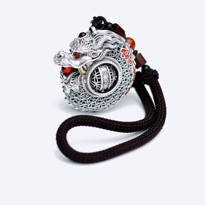 Mythstone 999 Sterling Silver Year of the Dragon Rotatable Ball Five Elements Copper Coin Strength Hanging Decoration