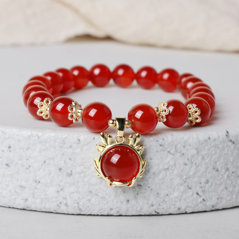 Mythstone Year of the Dragon Red Agate Jade Peace Buckle Fu Character Success Bracelet