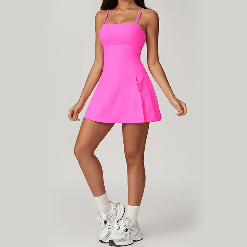 Vestido deportivo para mujer Mythstone de color liso, sin espalda, para tenis y yoga 