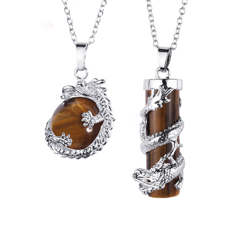 Mythstone 2pc Dragon Wrapped Round Ball Gemstone Couple Necklace Pendant