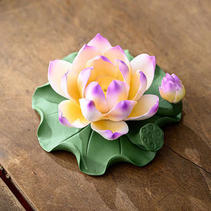 Mythstone Lotus Flower Leaf Pod Spiritual Healing Ceramic Stick Incense Burner Decoration