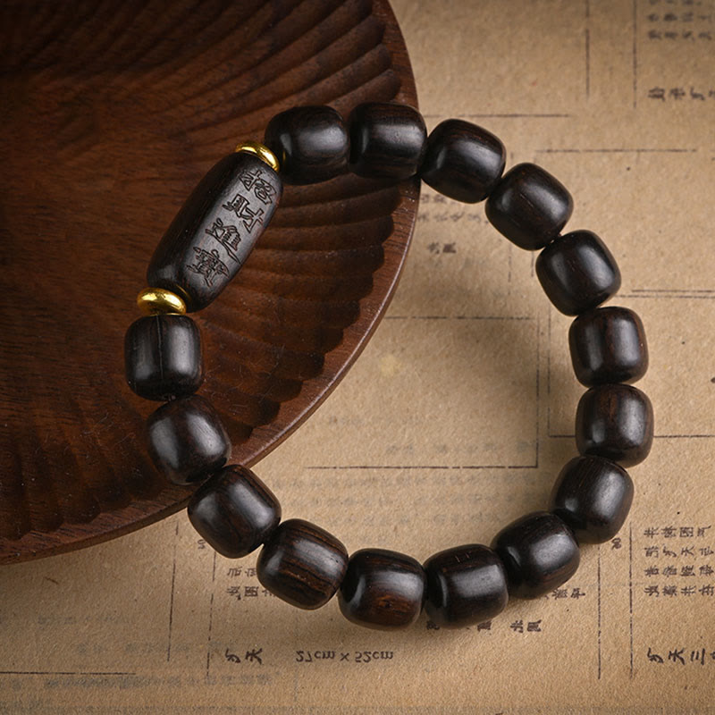 Mythstone Tibetan Ebony Wood Barrel Beads Lucky And Treasure Balance Bracelet