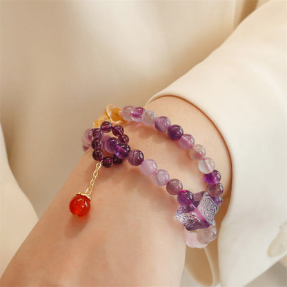 Mythstone Natural Amethyst Citrine Positive Transformation Double Wrap Bracelet